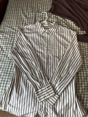 a new day White Button-Up Shirt with Black Stripes